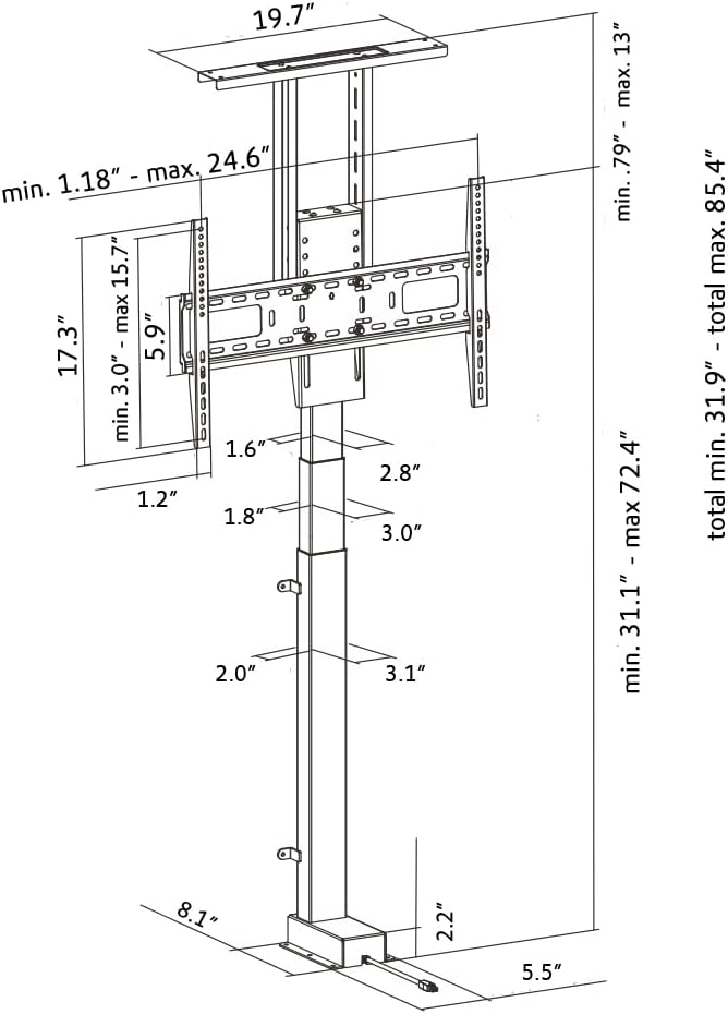 Motorized TV Lift Mount for 37"-77" TV's with RF Remote S7233