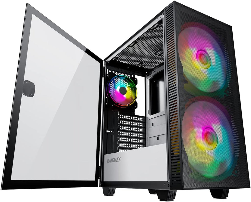 Black Mid-Tower ATX ARGB PC Gaming Case with Tempered Glass Side Panel X524189
