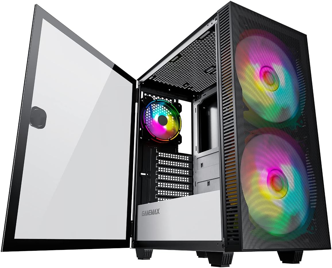 Black Mid-Tower ATX ARGB PC Gaming Case with Tempered Glass Side Panel X524189