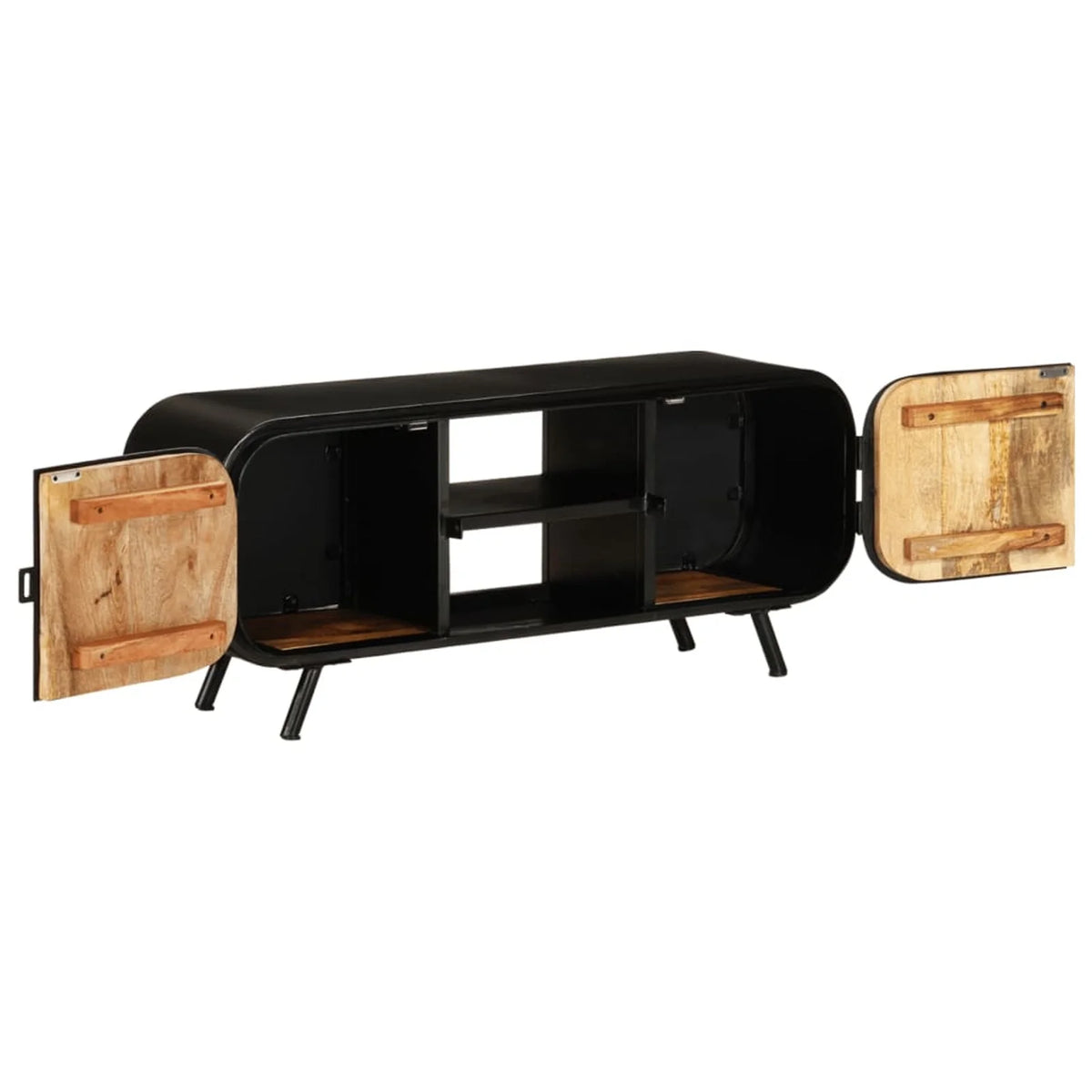 TV Stand with 2 Compartments and 2 Storage Shelves Rough Mango Wood Iron Legs S54827
