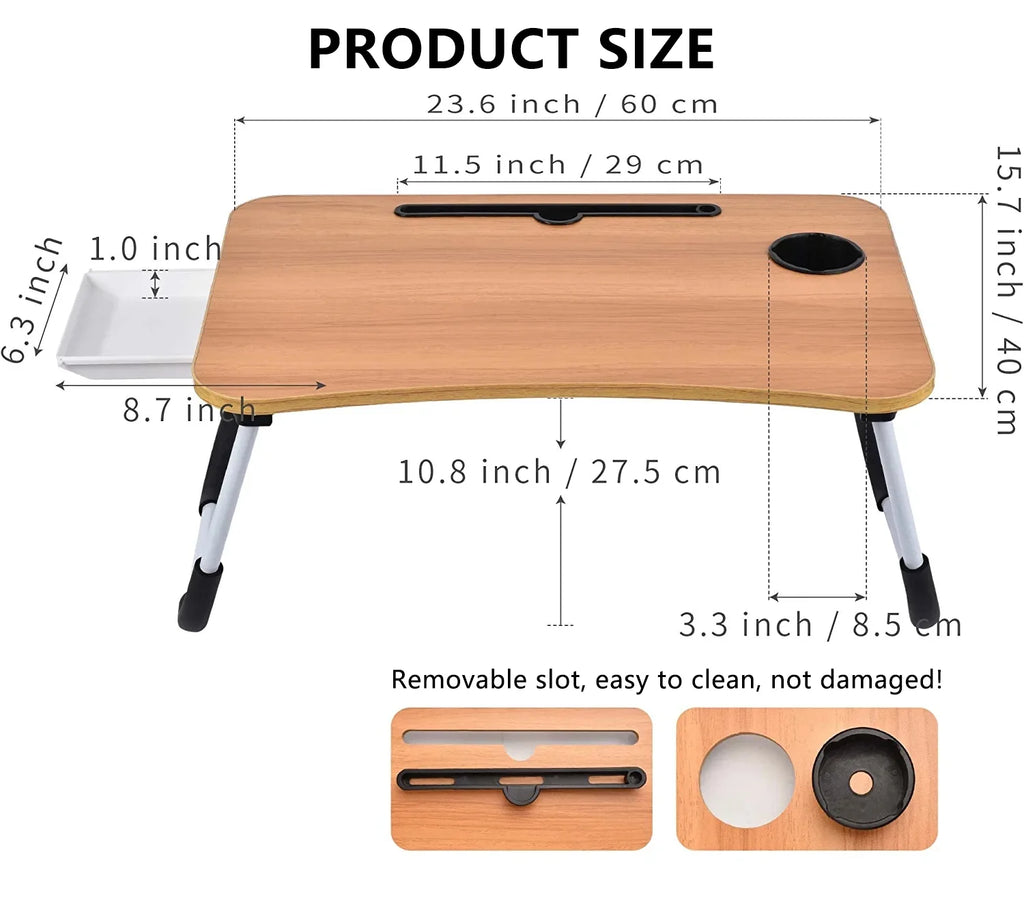Walnut Wood Laptop Desk with Cup Holder and Drawer X209448