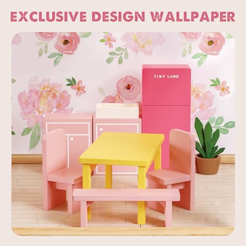 6 Rooms Wooden Dollhouse with 31Pcs Furniture Accessories Q473388