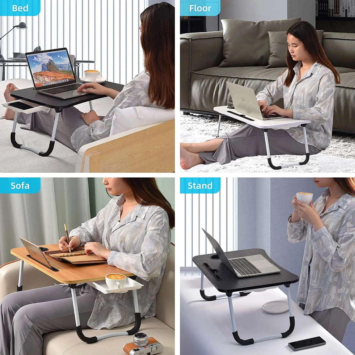 Walnut Wood Laptop Desk with Cup Holder and Drawer X209448