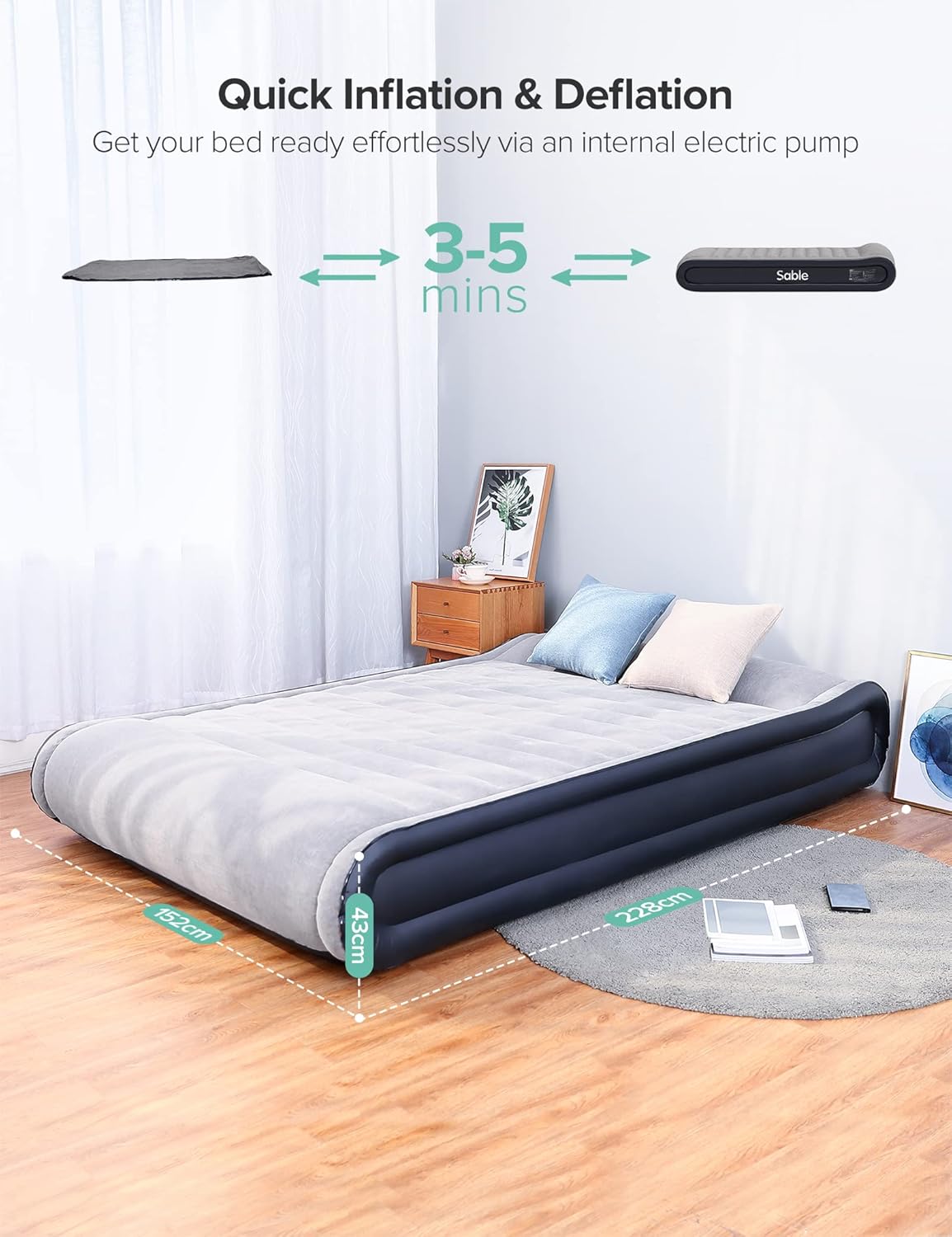 Queen Air Mattress with Built in Pump Inflatable Air Bed N63389