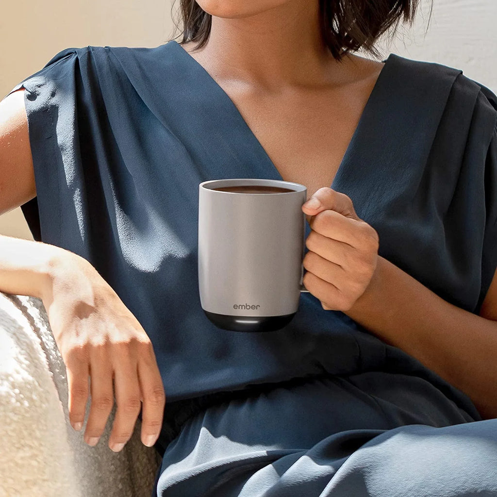 14 oz Grey Heated Coffee Mug with Splash-Proof Sliding Lid M312