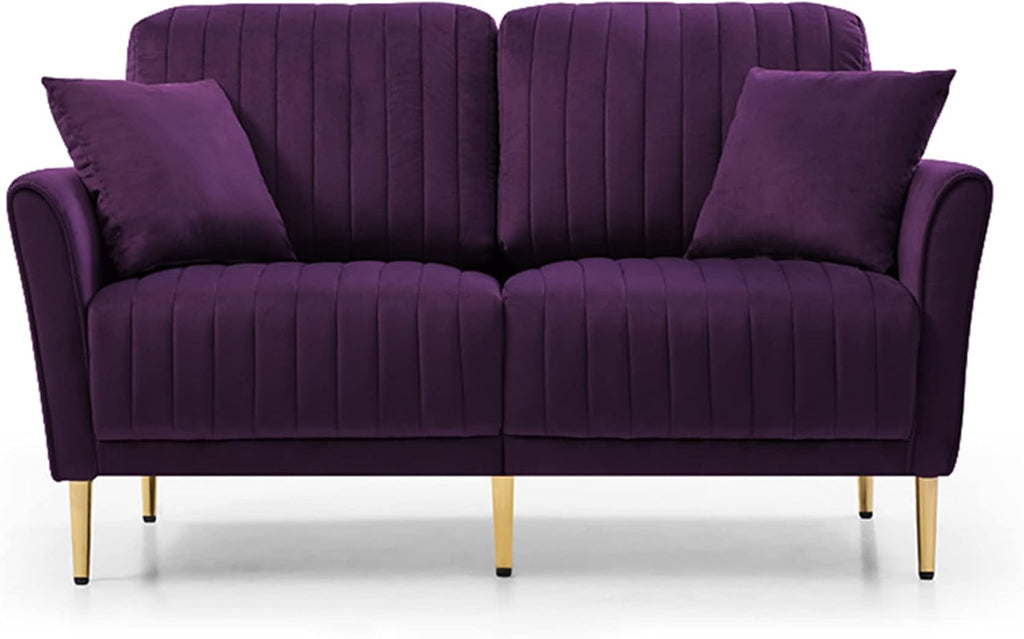 Purple Velvet Round Arm Loveseat Sofa with 2 Throw Pillows H44186