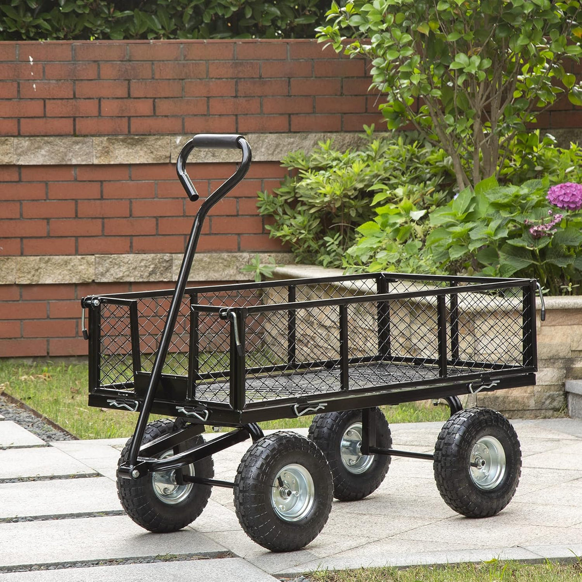 Heavy Duty Steel Utility Cart 550-lbs Capacity with Removable Sides and 10 Inch Wheels T5132