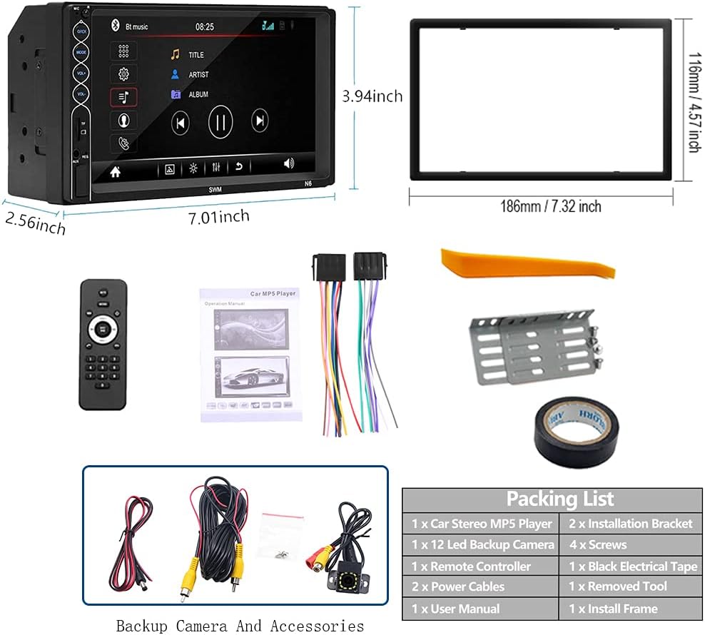 Double Din Car Stereo with Backup Camera J98652