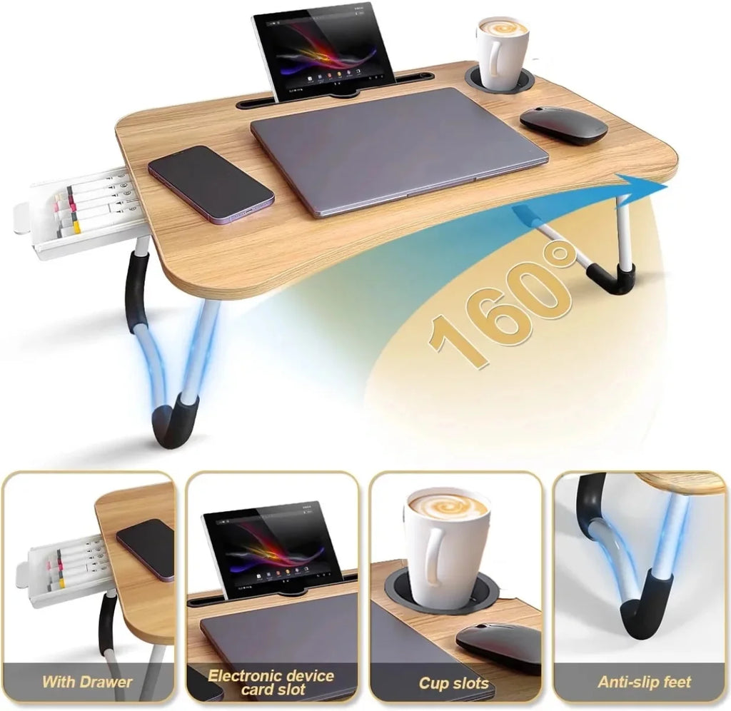 Walnut Wood Laptop Desk with Cup Holder and Drawer X209448