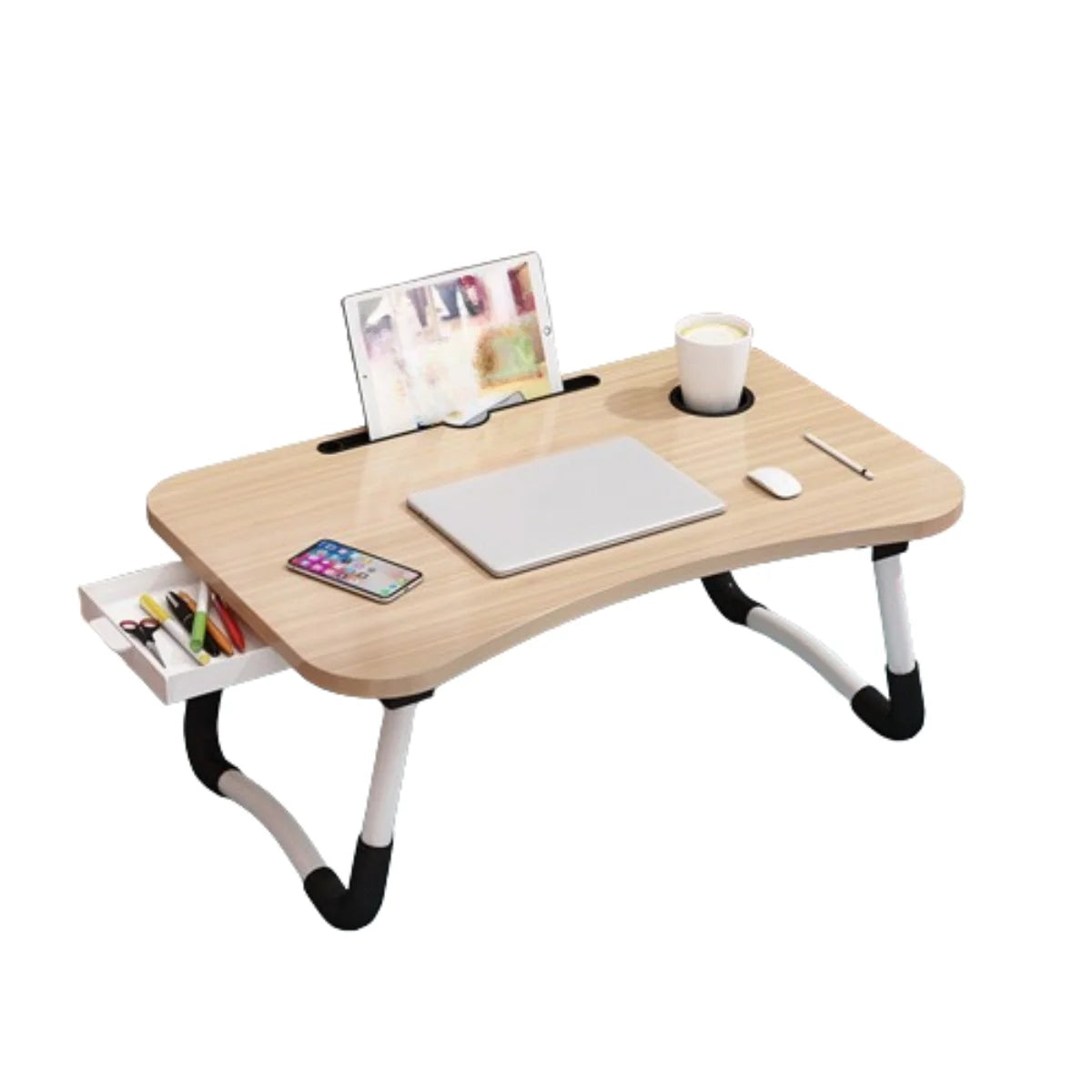 Walnut Wood Laptop Desk with Cup Holder and Drawer X209448