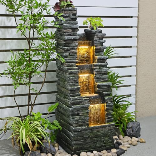 37.4 inches Tall Freestanding Fountain with LED Lights O290