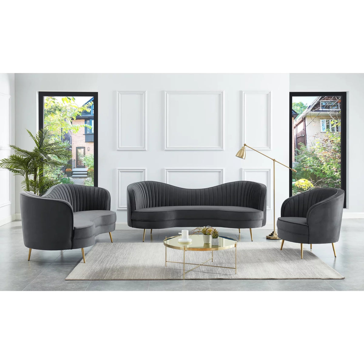 Gray Velvet 3-piece Living Room Set J26738