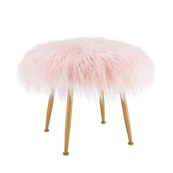 Faux Fur Stool, Gold/Pink I159713