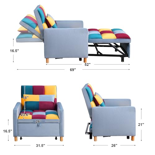 3-in-1 Convertible Chair Bed, 31.5 Inch Pull Out Sofa Bed with Adjustable Backrest, Solid Wood Feet W637441