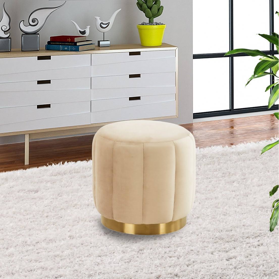 Purple Round Velvet Ottoman with Gold Base X5844