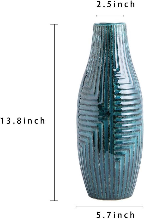 Teal Ceramic Vase Medium 13.8" H U101