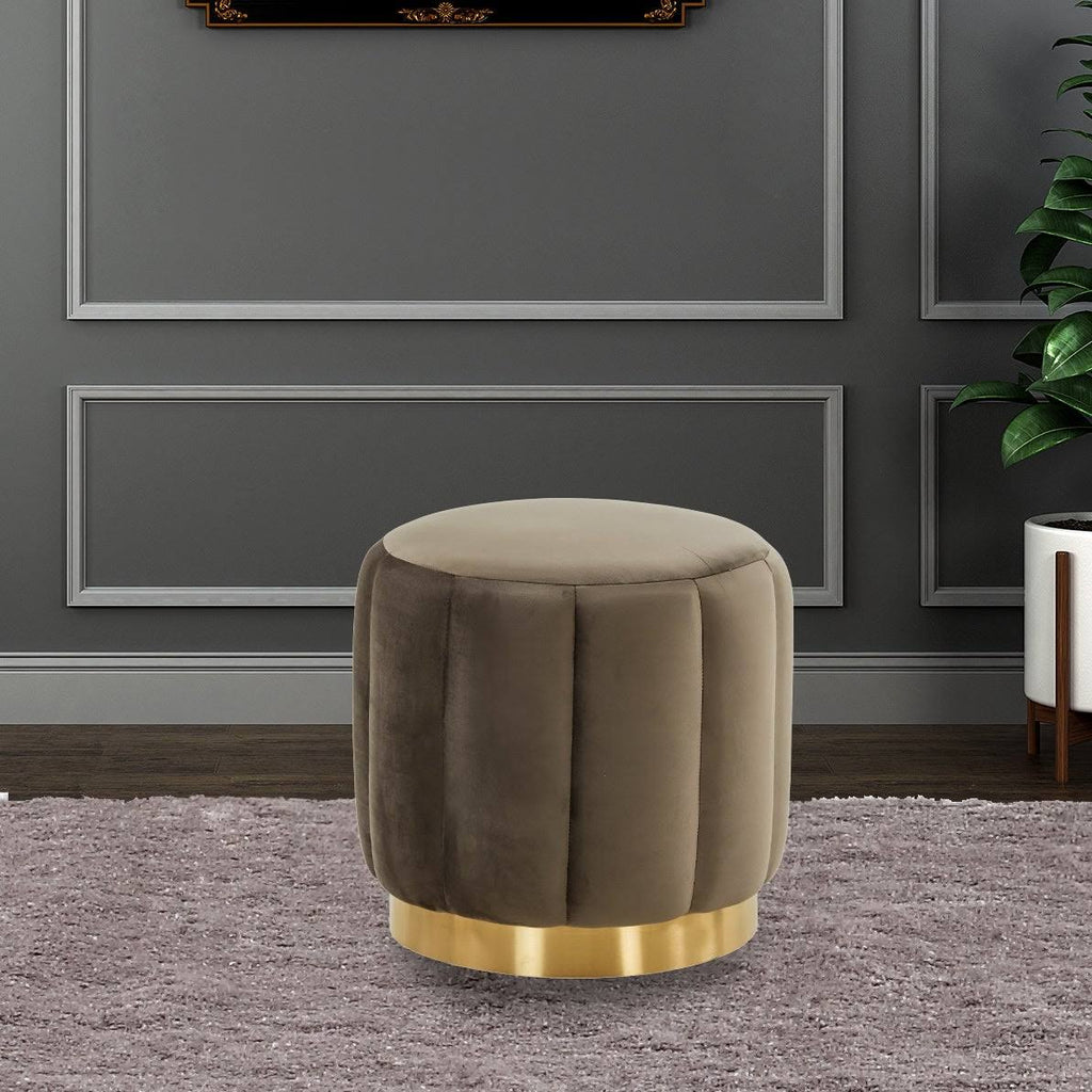 Purple Round Velvet Ottoman with Gold Base X5844