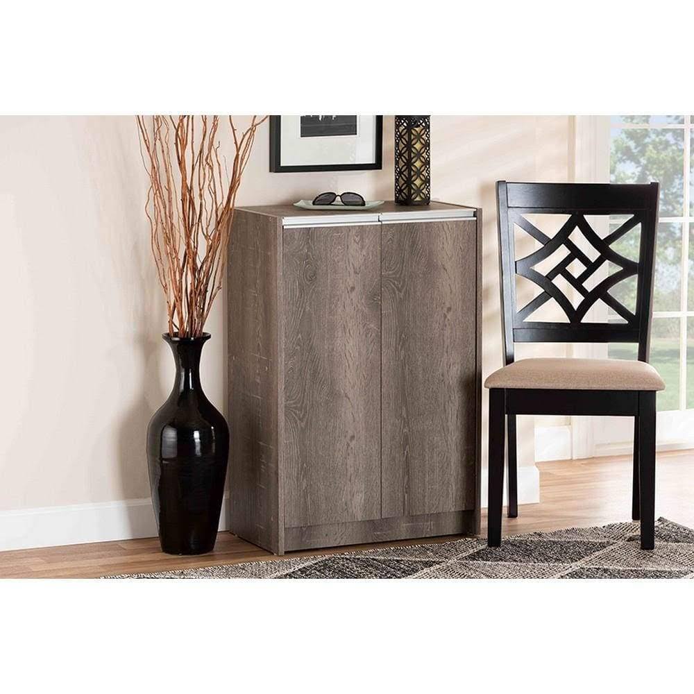 Weathered Oak Finished Wood 2-Door Shoe Cabinet Z229557