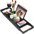 Bamboo Bathtub Tray Expandable Bathtub Caddy with Reading Rack Tablet Holder Wine Glass Holder (Black) K47195