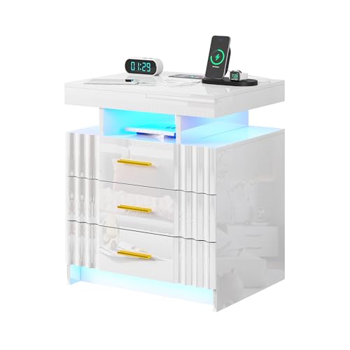 Black Nightstand with Charging Station and Storage Drawers Z73542