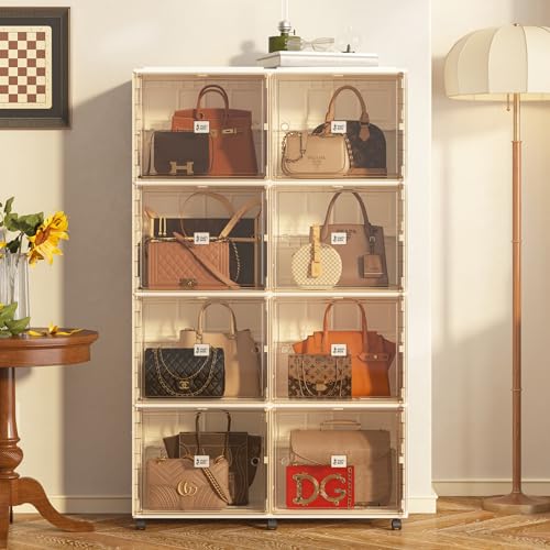 8 Cubbies Handbag Storage Organizer with Magnetic Door and Wheels R9217