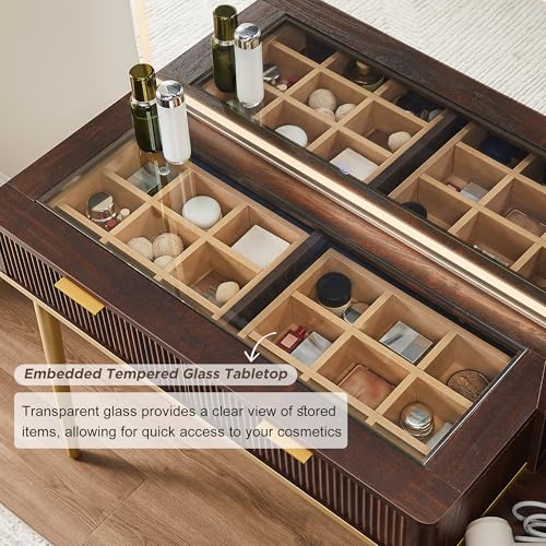 48" Glass Top Vanity Desk with Lighted Mirror and 5 Drawers P786671
