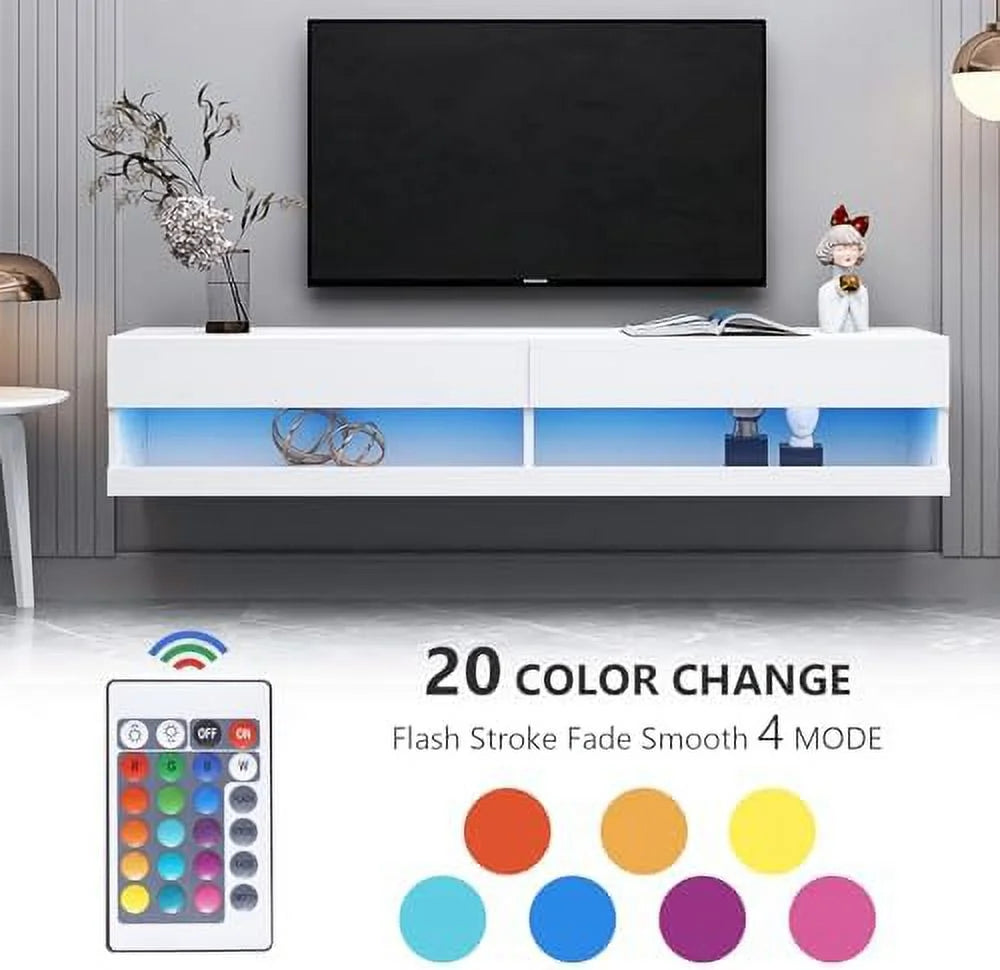 60" Brown Floating TV Stand with 3 Open Compartments V343534