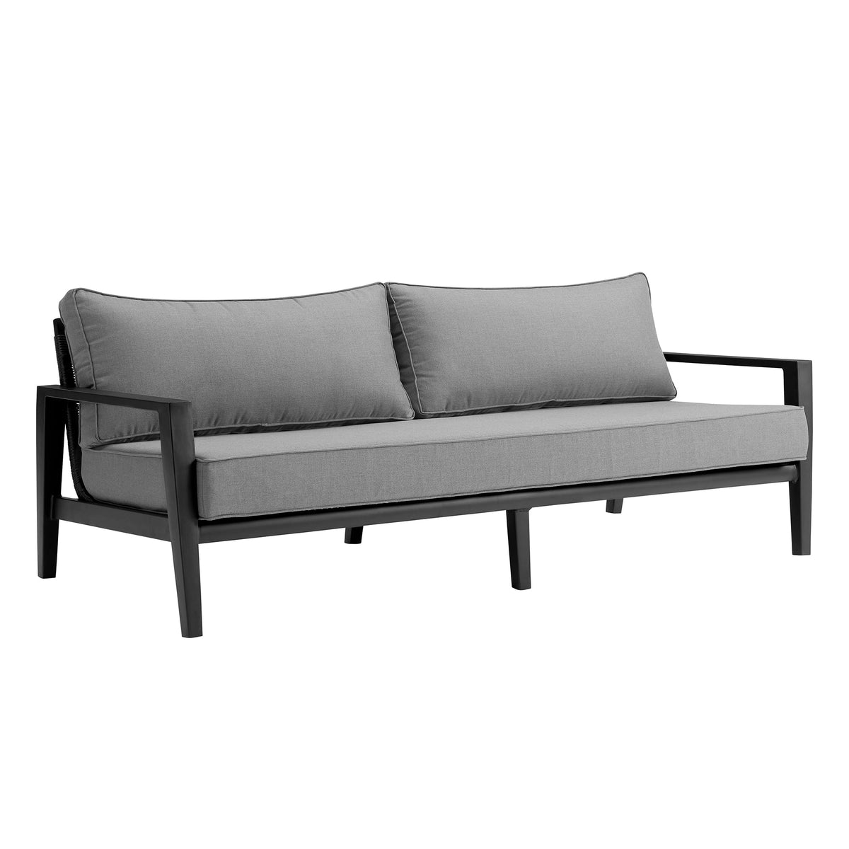 4 Piece Black Aluminum Outdoor Seating Set with Dark Gray Cushions U6093