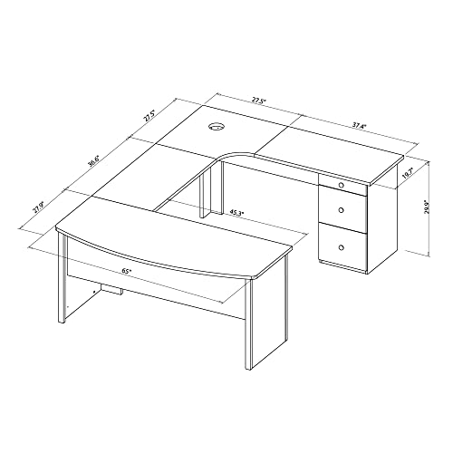 65"W U-Shaped Executive Corner Desk, Cherry F3689