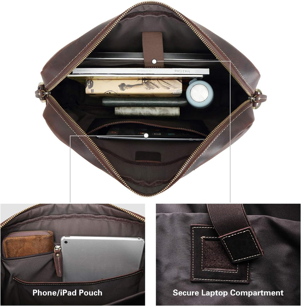 Full Grain Leather 18.5'' Laptop Briefcase Messenger Bag Y308