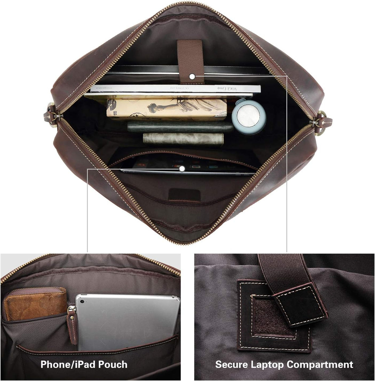 Full Grain Leather 18.5'' Laptop Briefcase Messenger Bag Y308