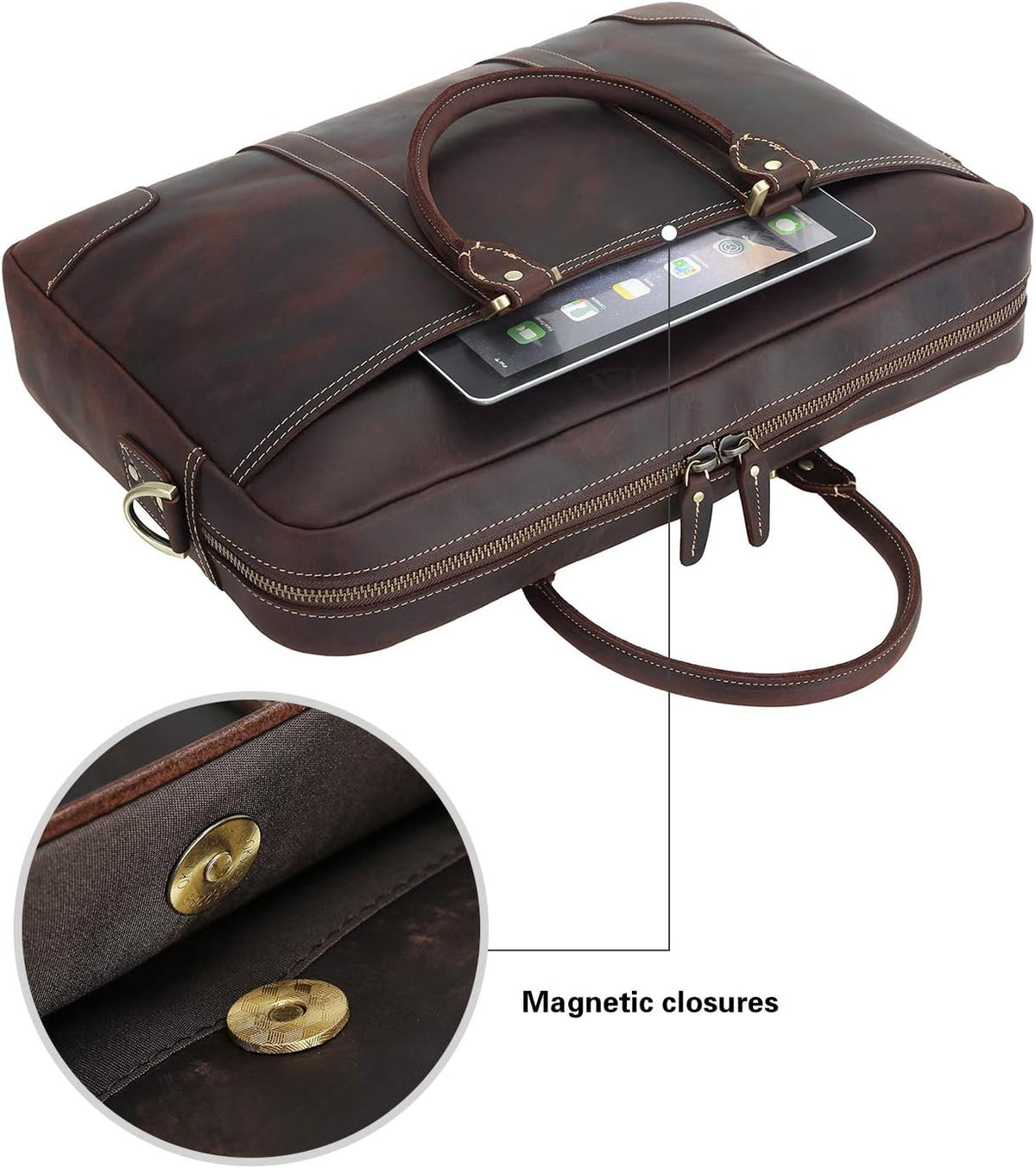 Full Grain Leather 18.5'' Laptop Briefcase Messenger Bag Y308