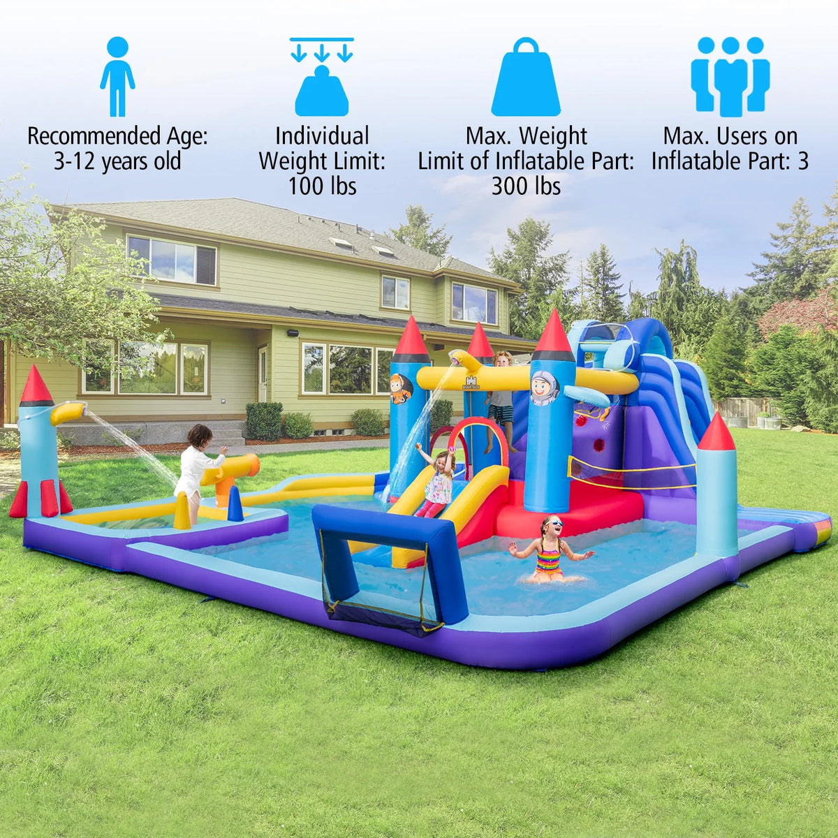 Inflatable Water Slide Park with 950W Blower S7824