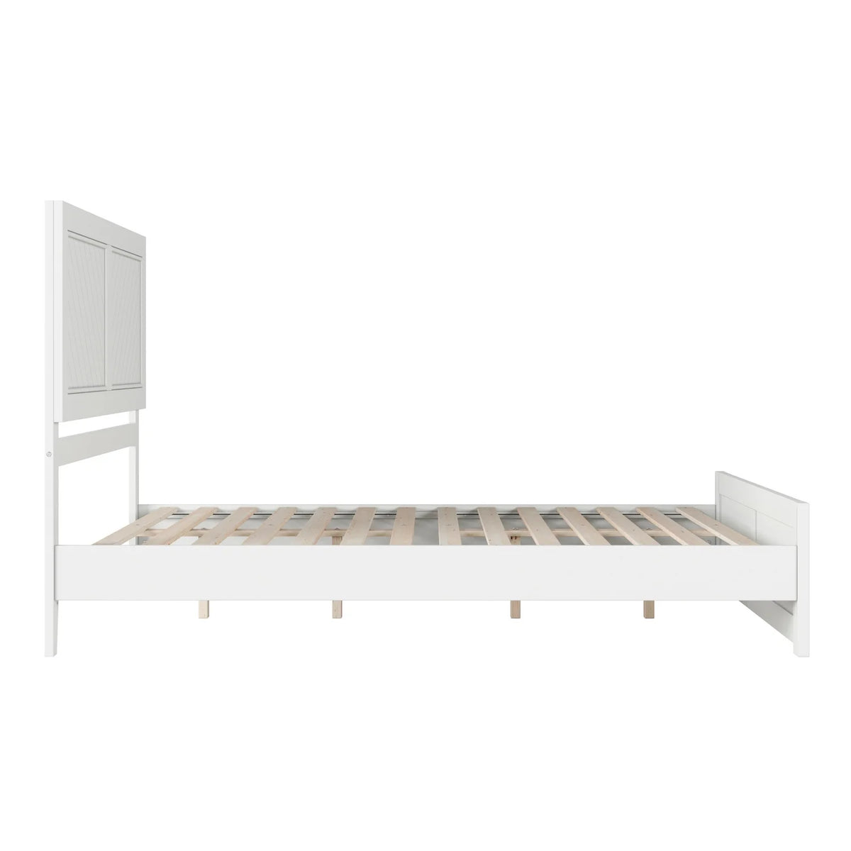 Queen Solid Wood Low Profile Platform Bed with Footboard, White Q3726