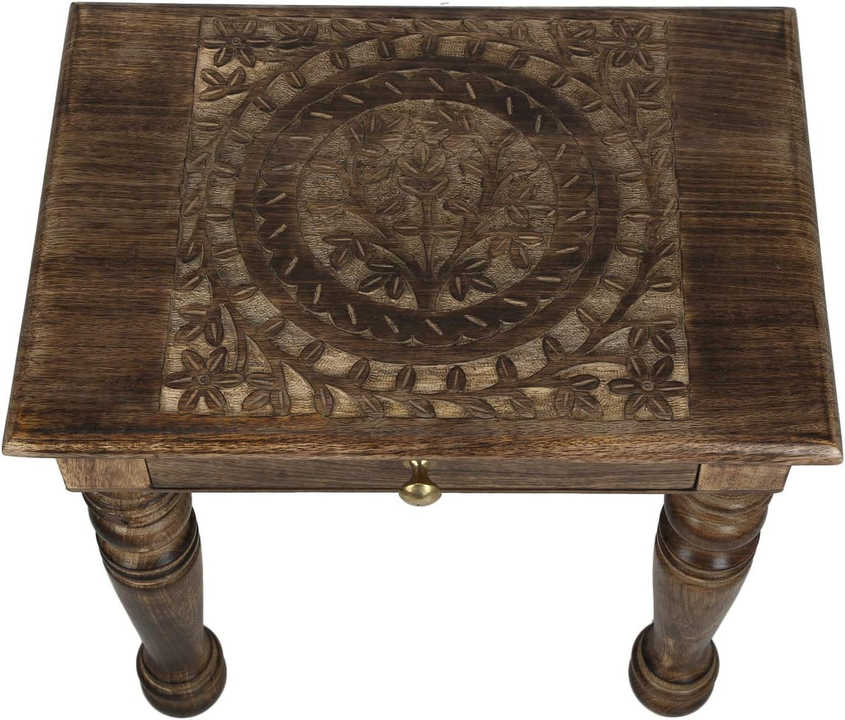 Wooden Side Table with Tree of Life Carved L312
