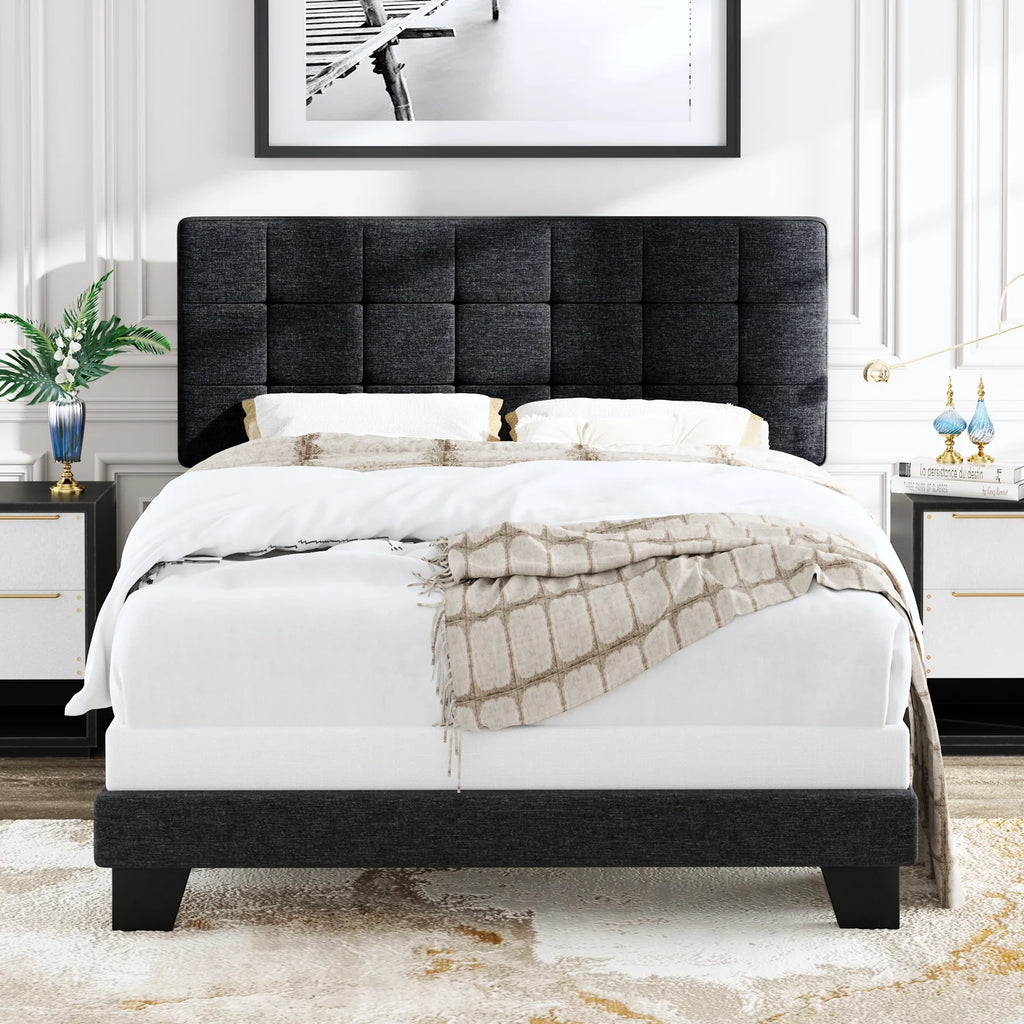 Queen Size Grey Upholstered Panel Bed Frame W105200