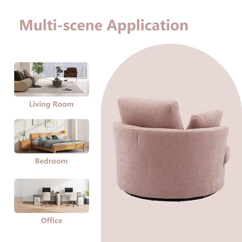 42.2" Oversized Chenille Beige Swivel Barrel Chair Y58924