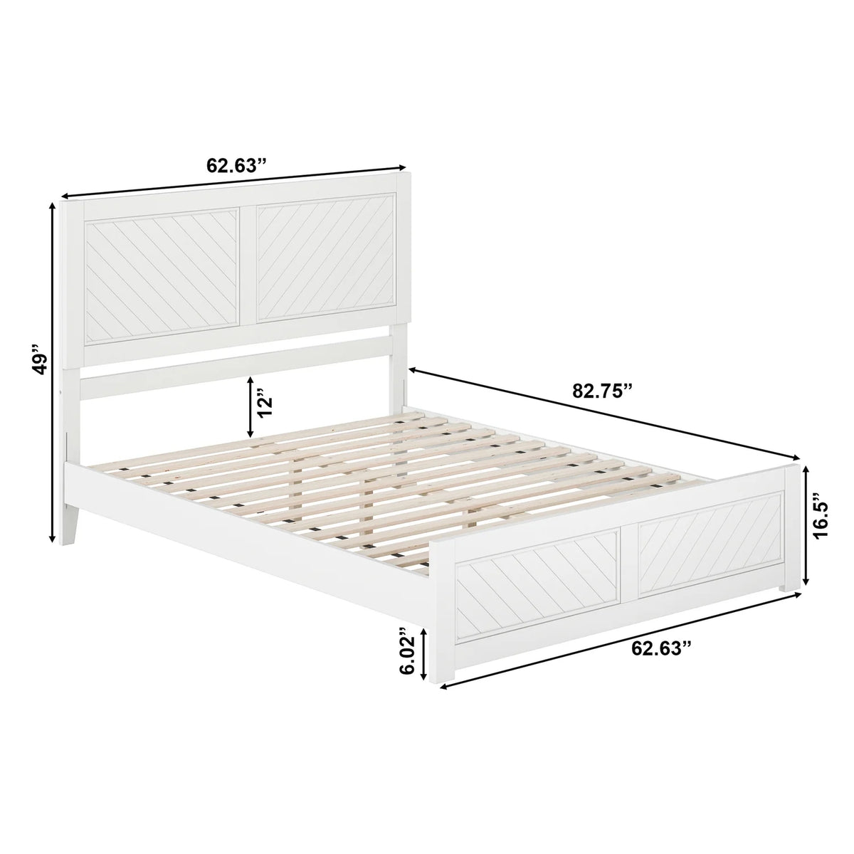 Queen Solid Wood Low Profile Platform Bed with Footboard, White Q3726