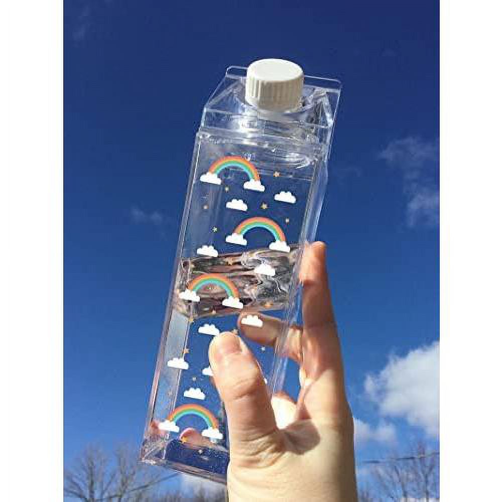 rainbow pattern milk carton water bottle 500ml 16.9oz clear K7350