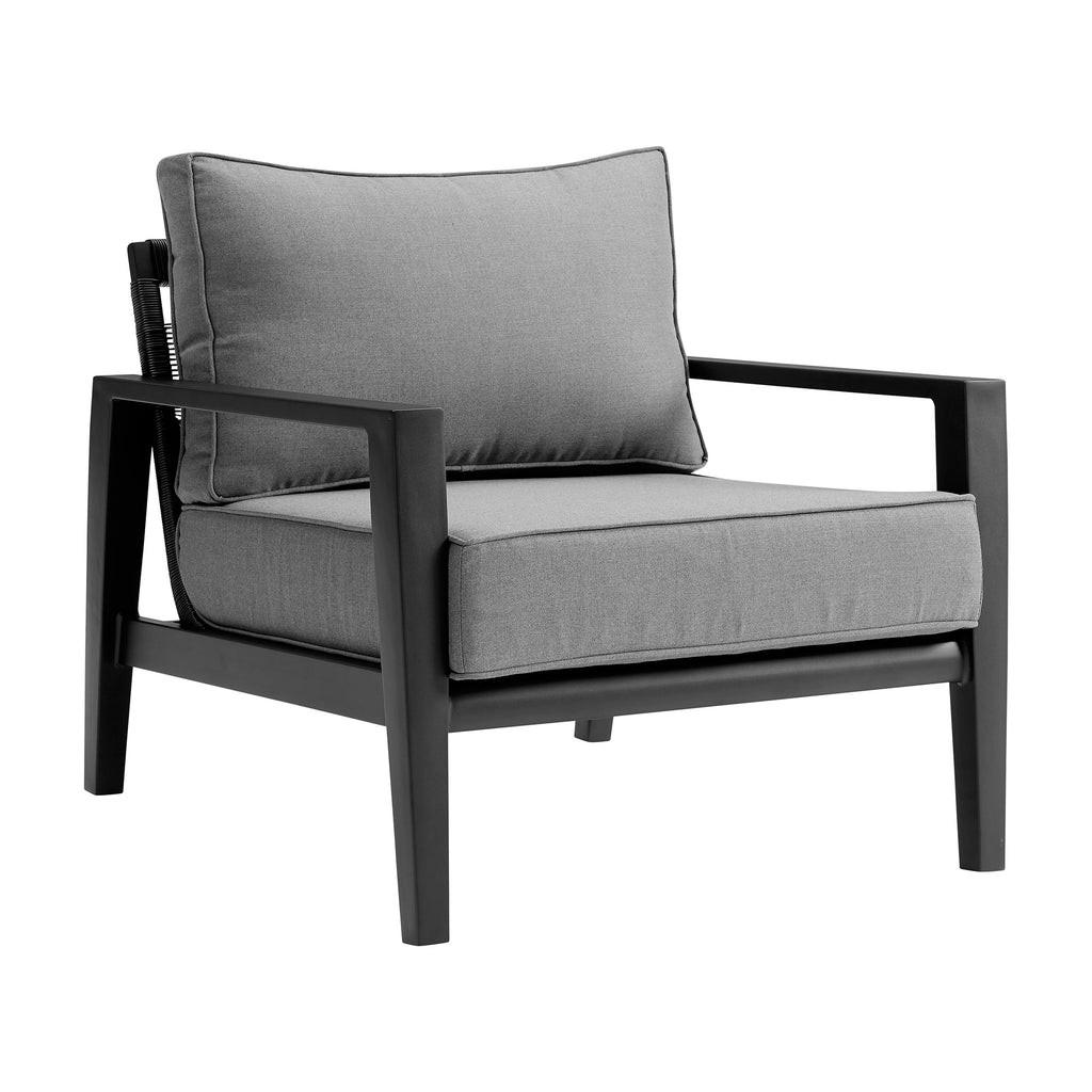 4 Piece Black Aluminum Outdoor Seating Set with Dark Gray Cushions U6093