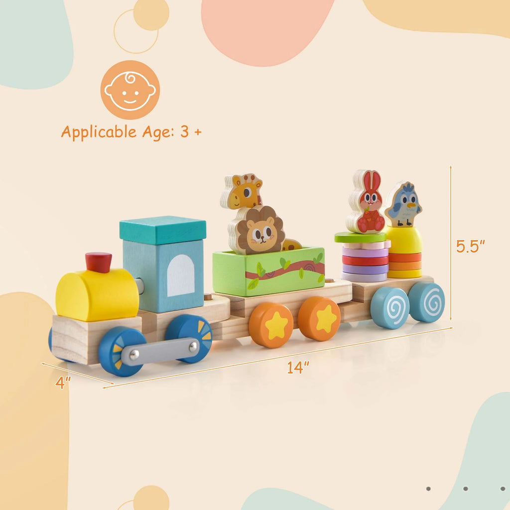 Wooden Stackable Train Set with Animal Toys & Locomotive E857239