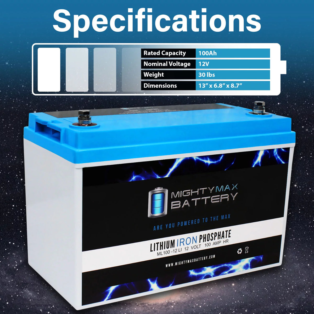 12V 100AH Lithium Replacement Battery 3 Pack G66351
