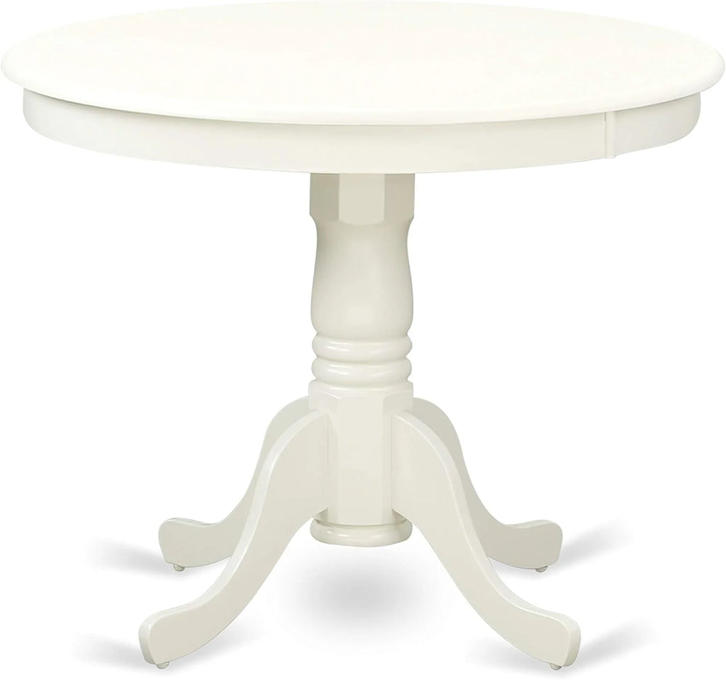 Round Kitchen Table with Pedestal and 2 Dining Chairs, 36X36 Inch, Linen White P409