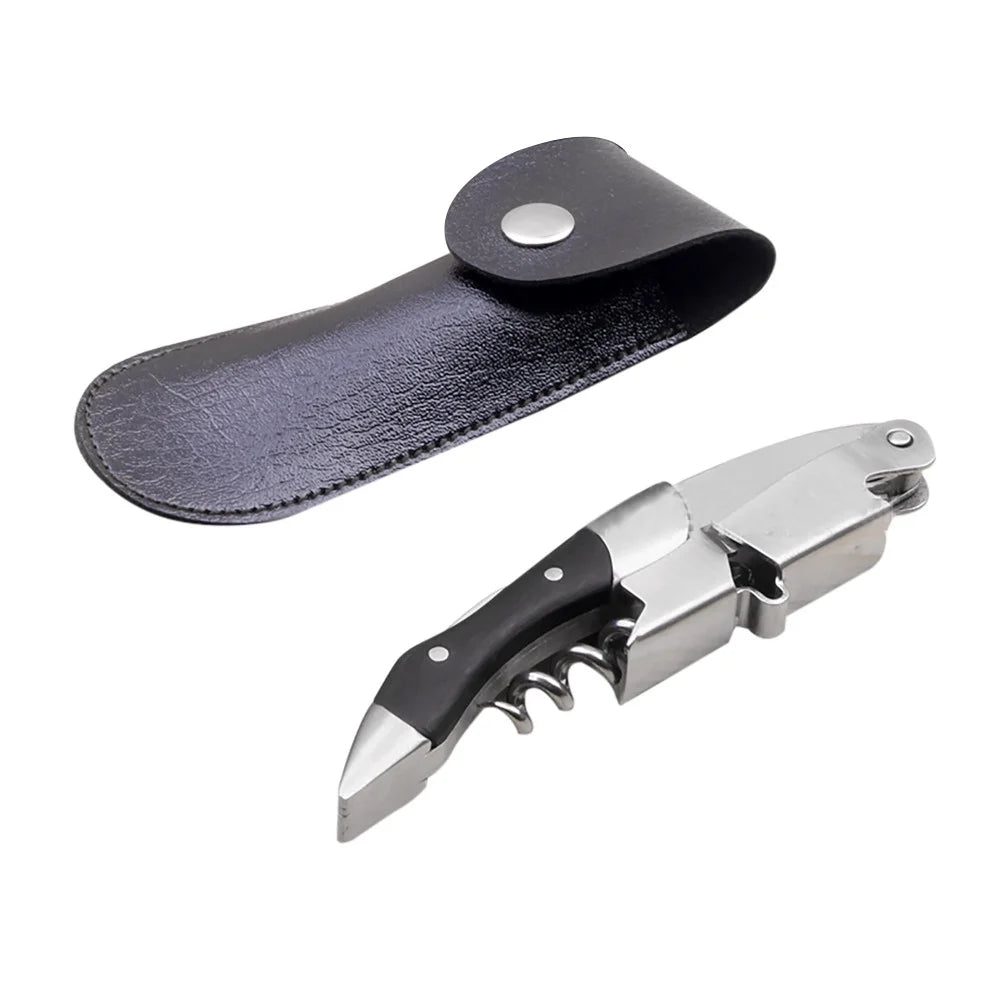 Black Leather Wine Bottle Opener C39359