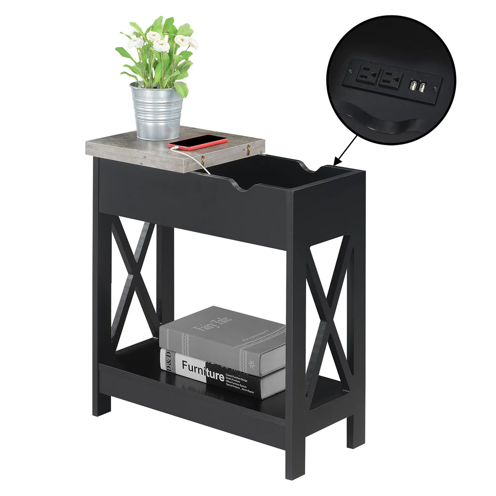 Flip Top End Table with Charging Station and Shelf R881368