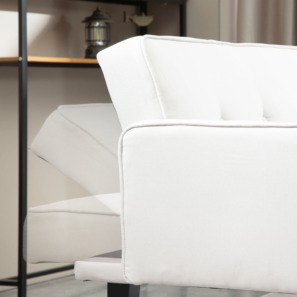 Linen Futon Sofa Bed with Solid Wood Legs S9652