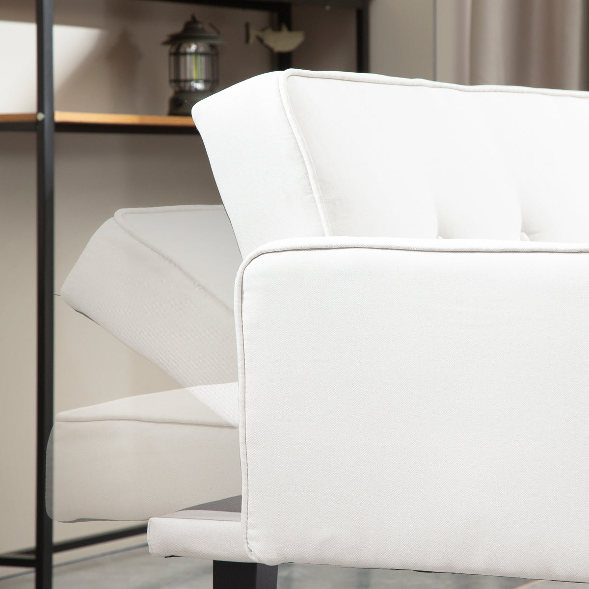 Linen Futon Sofa Bed with Solid Wood Legs S9652