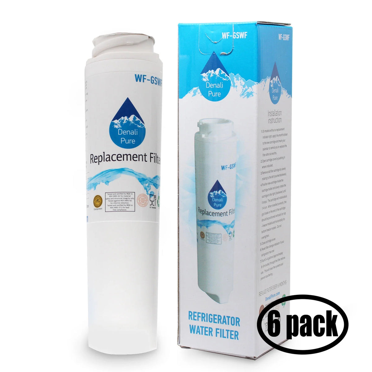 6-Pack Replacement Water Filter Cartridge for Refrigerator Q180