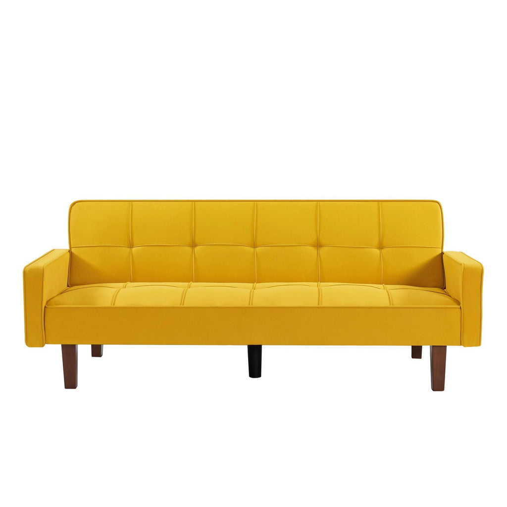 Yellow Linen Convertible Sleeper Sofa with Removable Armrests H7318