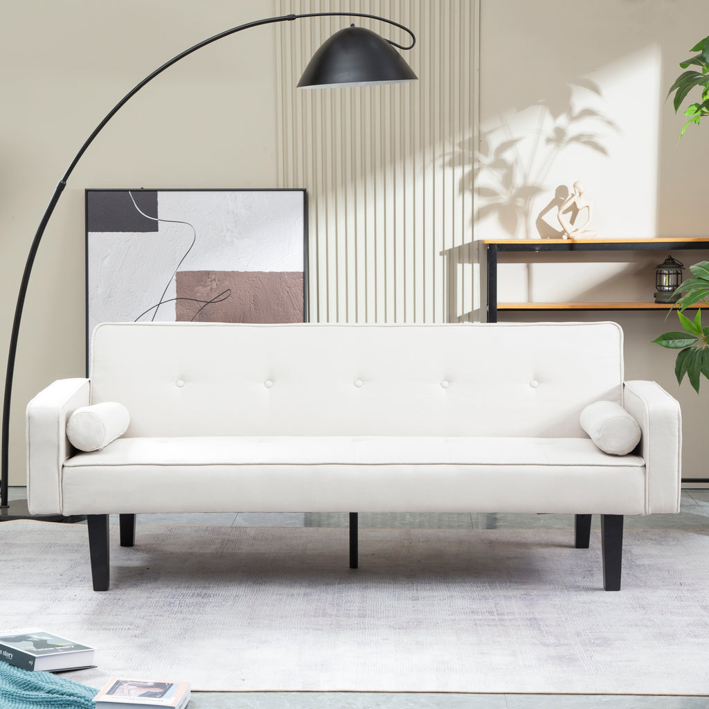Linen Futon Sofa Bed with Solid Wood Legs S9652